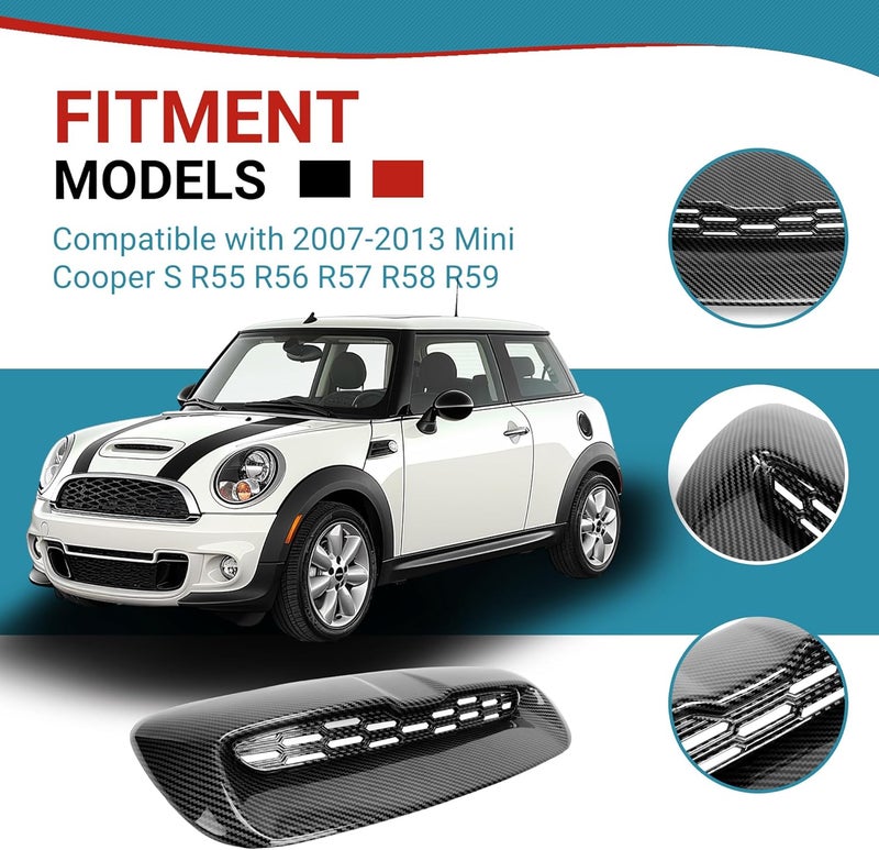Kojem Hood Bonnet Air Intake Vent Scoop Cover Compatible with 2007-2013 Mini Cooper S R55 R56 R57 R58 R59 Black - Image 2